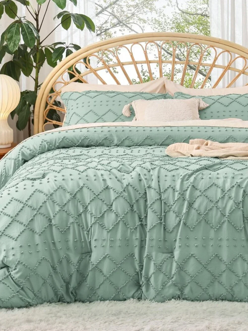 Twin Comforter Set - Sage Green Comforter, Boho Tufted Distressed Vintage Beddin